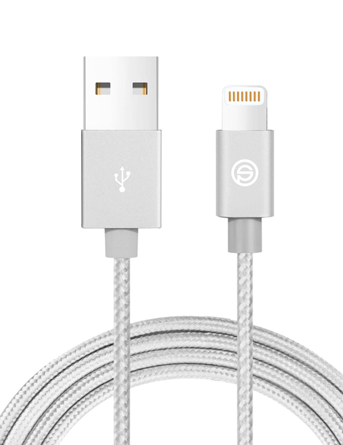 Nylon Braided USB Charging Cable/Cord with Lightning Connector for iPhone 7 6s 6 Plus 5s 5,iPad Pro Mini iPod 1M / 3.3 ft - Silver Apple MFi Certified - OPSO