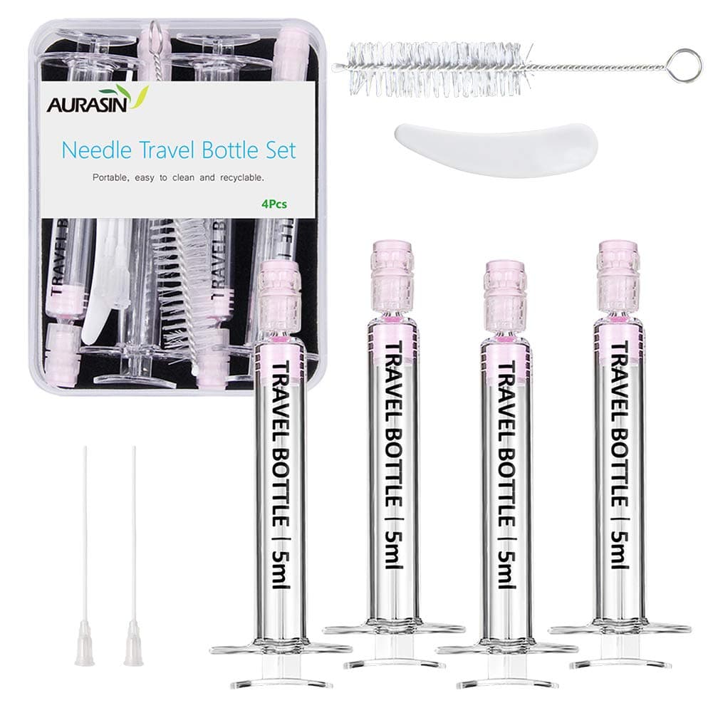 Portable PETG Needle Tube Vacuum Travel Bottles Set with Box,Leak Proof Silicone Refillable TSA Approved and BPA Free Travel Containers for Foundation, BB Cream, Lotion, Moisturizer, Toner,4Pcs