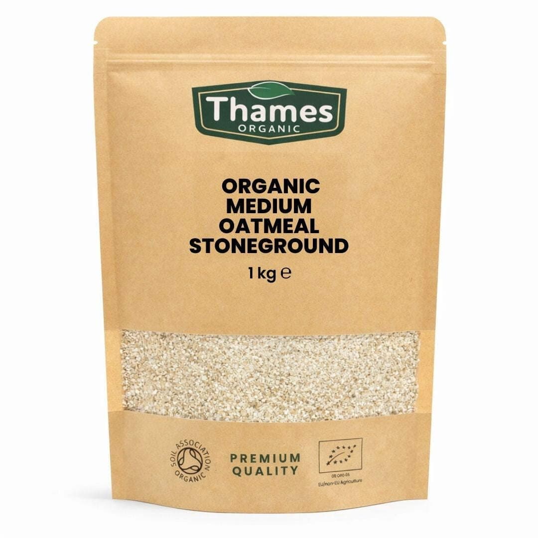 Organic Medium Oatmeal Stoneground - No Additives or Preservatives - High Fibre, Vegan, GMO-Free, Certified Organic - Stone Ground for Maximum Flavor and Nutrients - Thames Organic 1kg