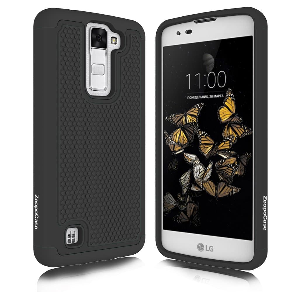 LG Phoenix 2 Case, LG Escape 3 Case, LG K8 Case, ZeopoCase Hybrid Armor Hrad and Soft Dual Layer Defender Protective Case Cover for LG Escape 3 / LG Phoenix 2 / LG K8 (Black)