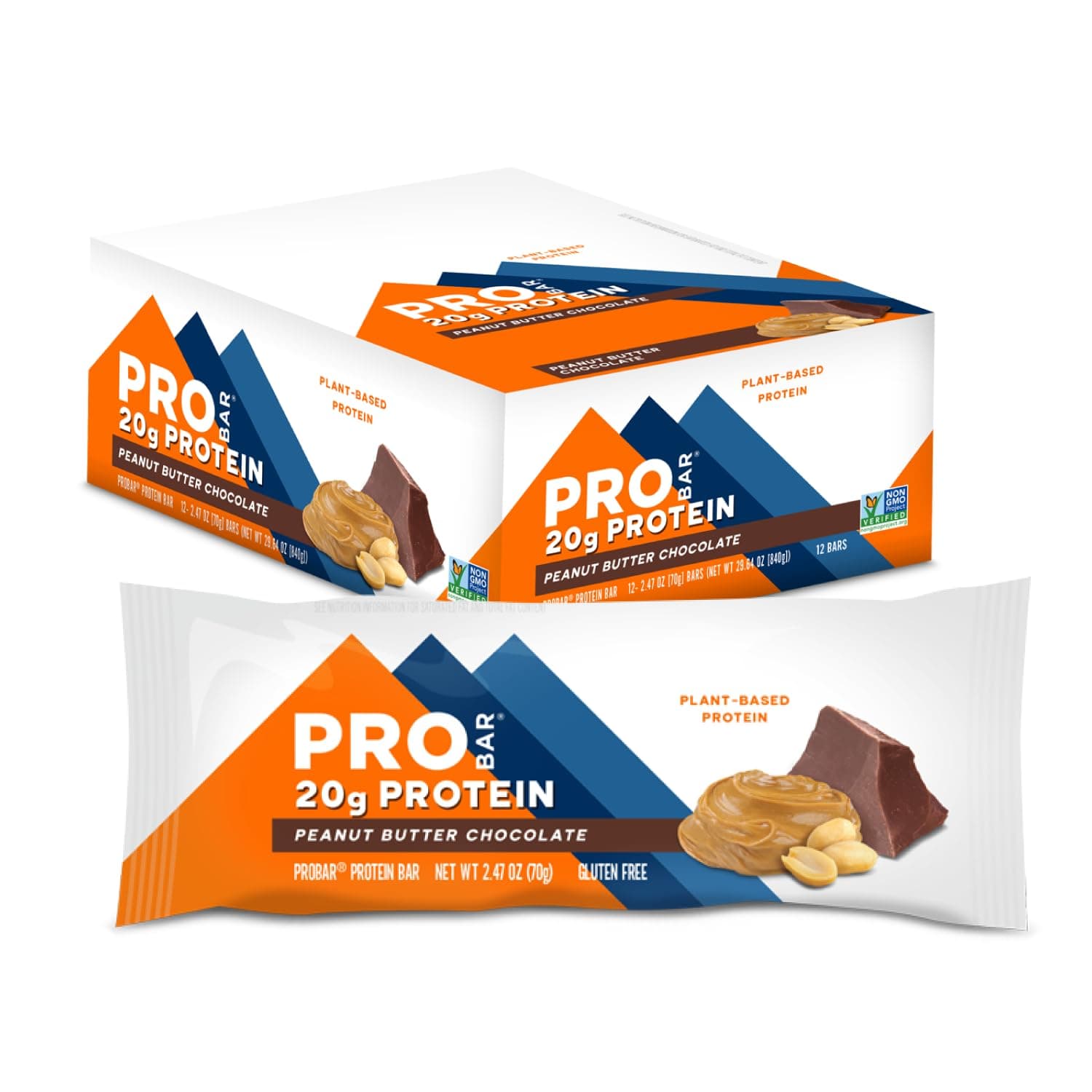 PROBAR - Base Protein Bar, Peanut Butter Chocolate, Non-GMO, Gluten-Free, Healthy, Plant-Based Whole Food Ingredients (12 Count)