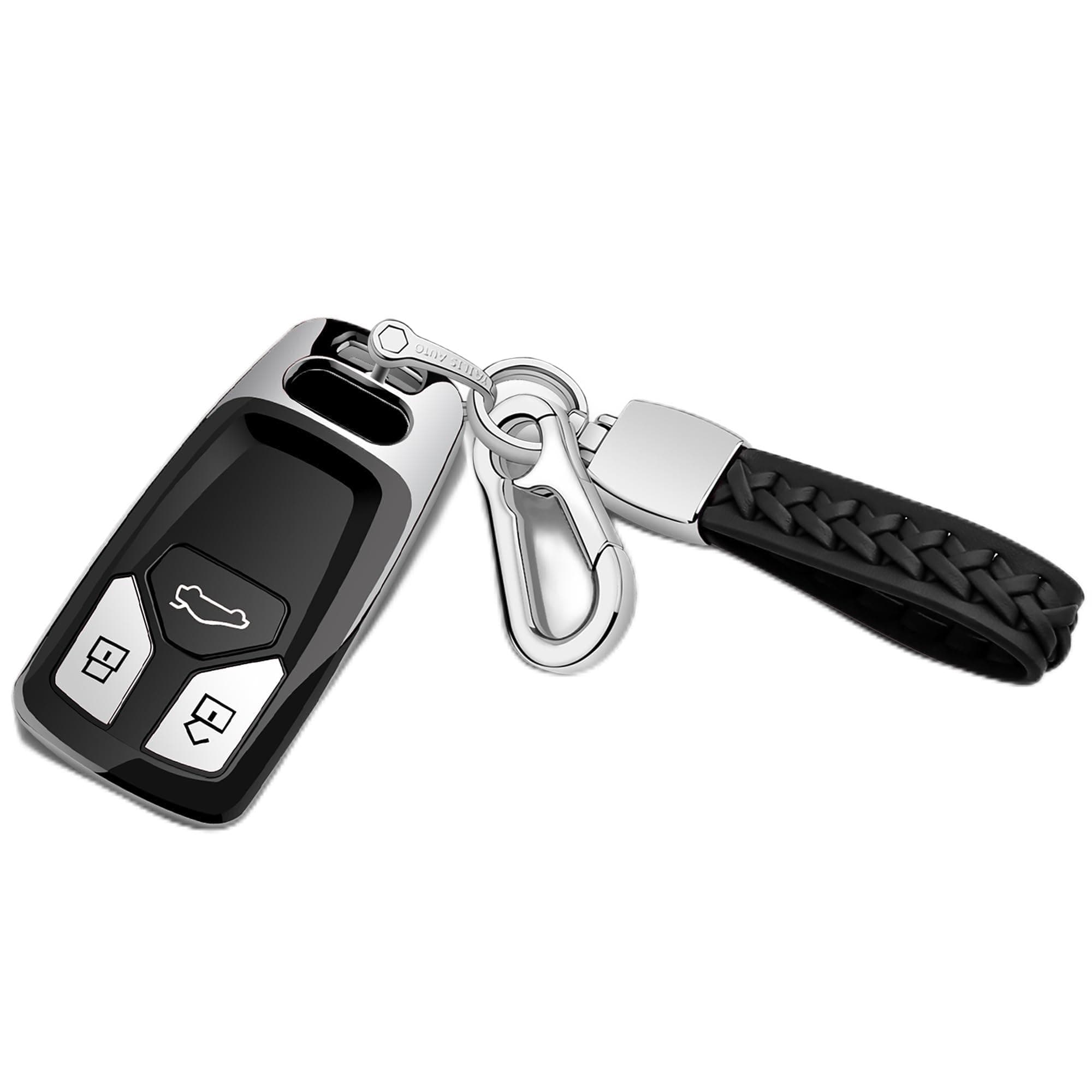 Autophone Compatible with Audi Key Fob Cover Case Premium Soft TPU 360 Degree Entire Protection Key Shell Key Case for A4 A5 Q5 Q7 TT TTS S4 S5 RS4 RS5 Smart Key (only for Keyless go)-Silver