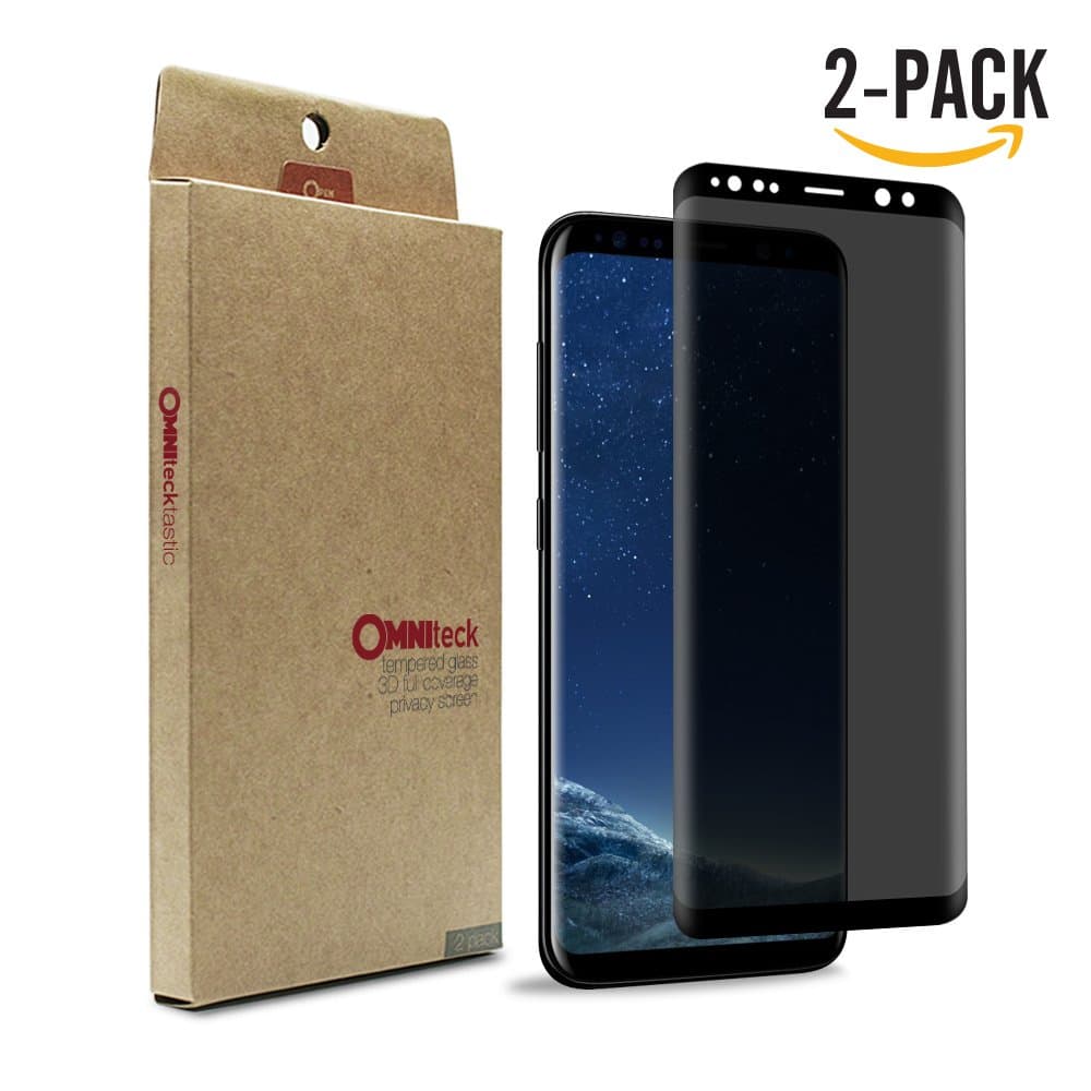 [Privacy Tempered Glass] OMNITeck Anti Spy 9H Hardness Tempered Glass, High-Definition, 3D Touch Compatible, Anti-Scratch, Bubbles Free Screen Protector for Samsung Galaxy S8 (2-Pack)