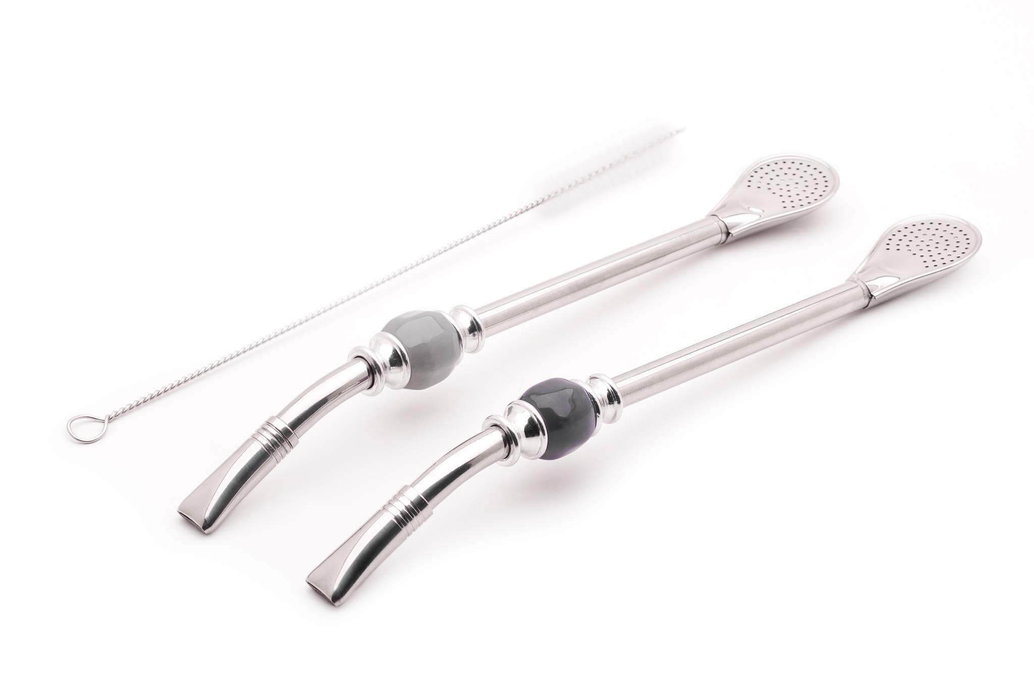 Balibetov [NEW] Set of 2 Premium big Yerba Mate stainless steel straws - Bombillas for mate gourd drinking, with removable head filter - Cleaning Brush Included - 8.5'' long (22 cm) GRAY-BLACK