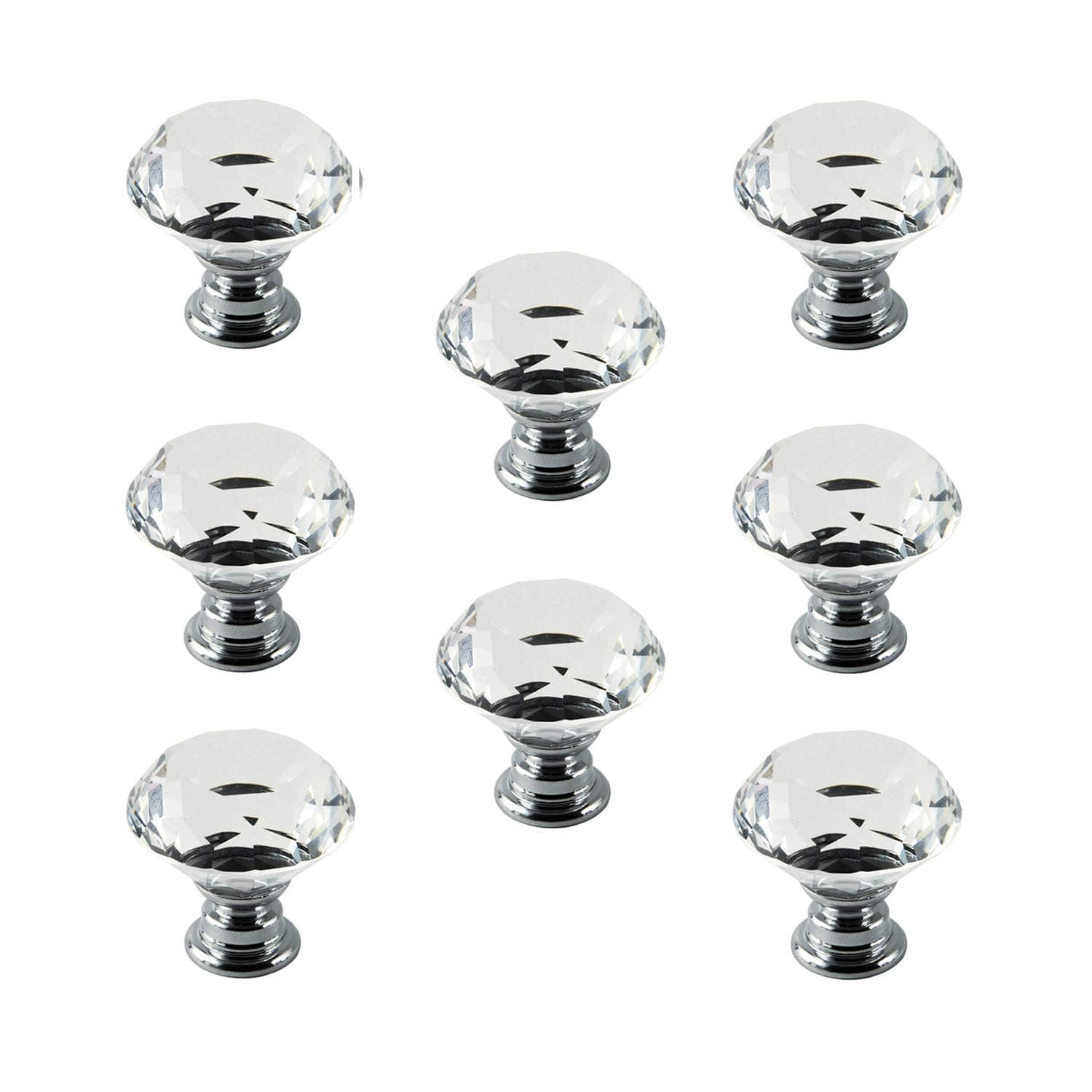 8pcs 40mm Crystal Glass Cabinet Knob Diamond Shape Drawer Cabinet Pulls (Transparent)