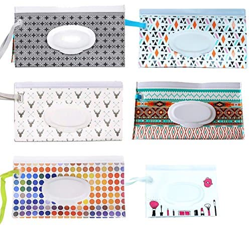 6 Pack Reusable Wet Wipe Pouch - Wipes Dispenser for Baby or Personal Wipes - Baby Portable Travel Wipes Cases