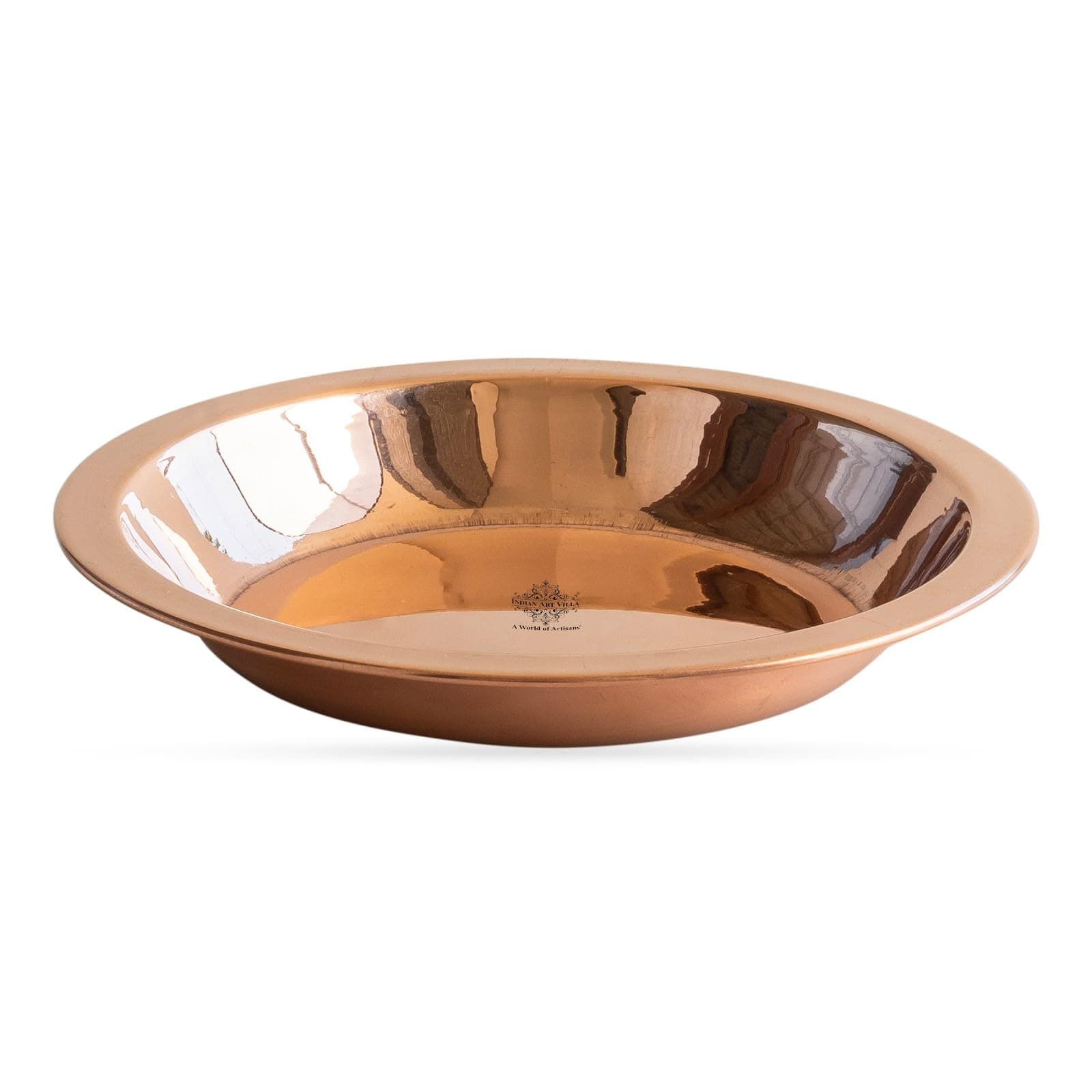 Indian Art Villa Plain Copper Pooja Thali Plate for Poojan Purpose, Spiritual Gift Item, 5" Inch, 1 Piece