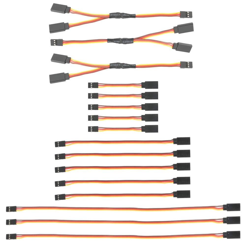 GTIWUNG 16PCS JR Style Servo Extension, 5 x 3 Servo Cables, 5 x 6 3Pin Extension Cable; 3 x 12 Servo Harness; 3 x 6 RC Y Harness Servo Splitter Cable for Remote Control Aircraft
