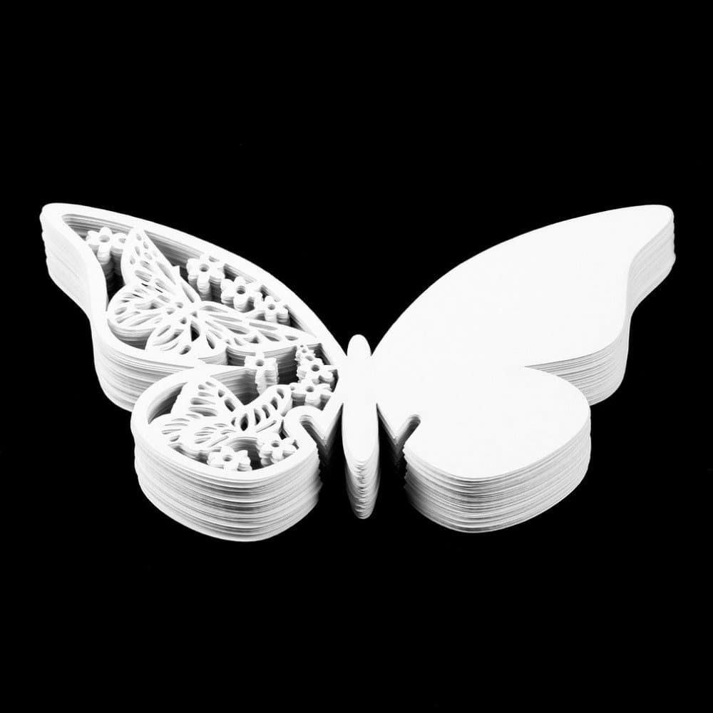 Lnkey shop 50 x Pearly white heart on wineglass shimmer laser cut name card place card table number decoration for baptism communion wedding birthday party or other various occasions (Butterfly 1)