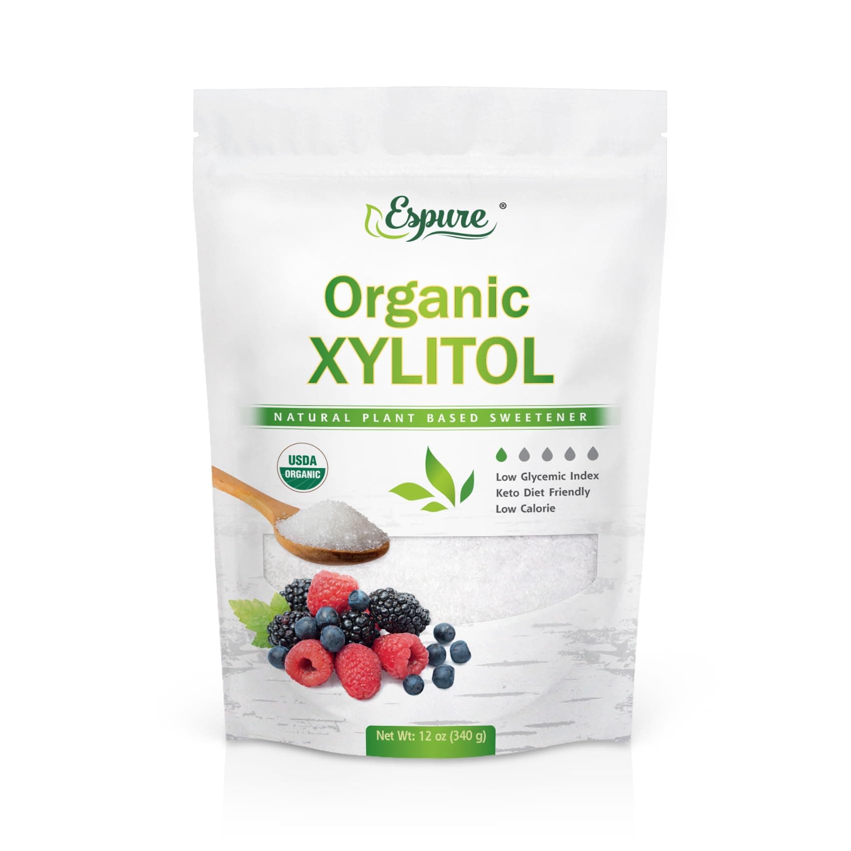 Organic Xylitol - Derived from USDA Certified Organic Birch, Low Calorie, Keto, Sugar Substitute; 12 Oz