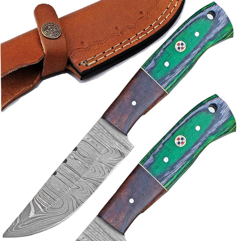 Handmade Damascus Steel Hunting Knife – Fixed Blade Skinning Knives for Camping, Outdoor, Survival Damascus Blade with Sheath & Belt Loop – Bushcraft Hunting gear for Men. (HK-30)