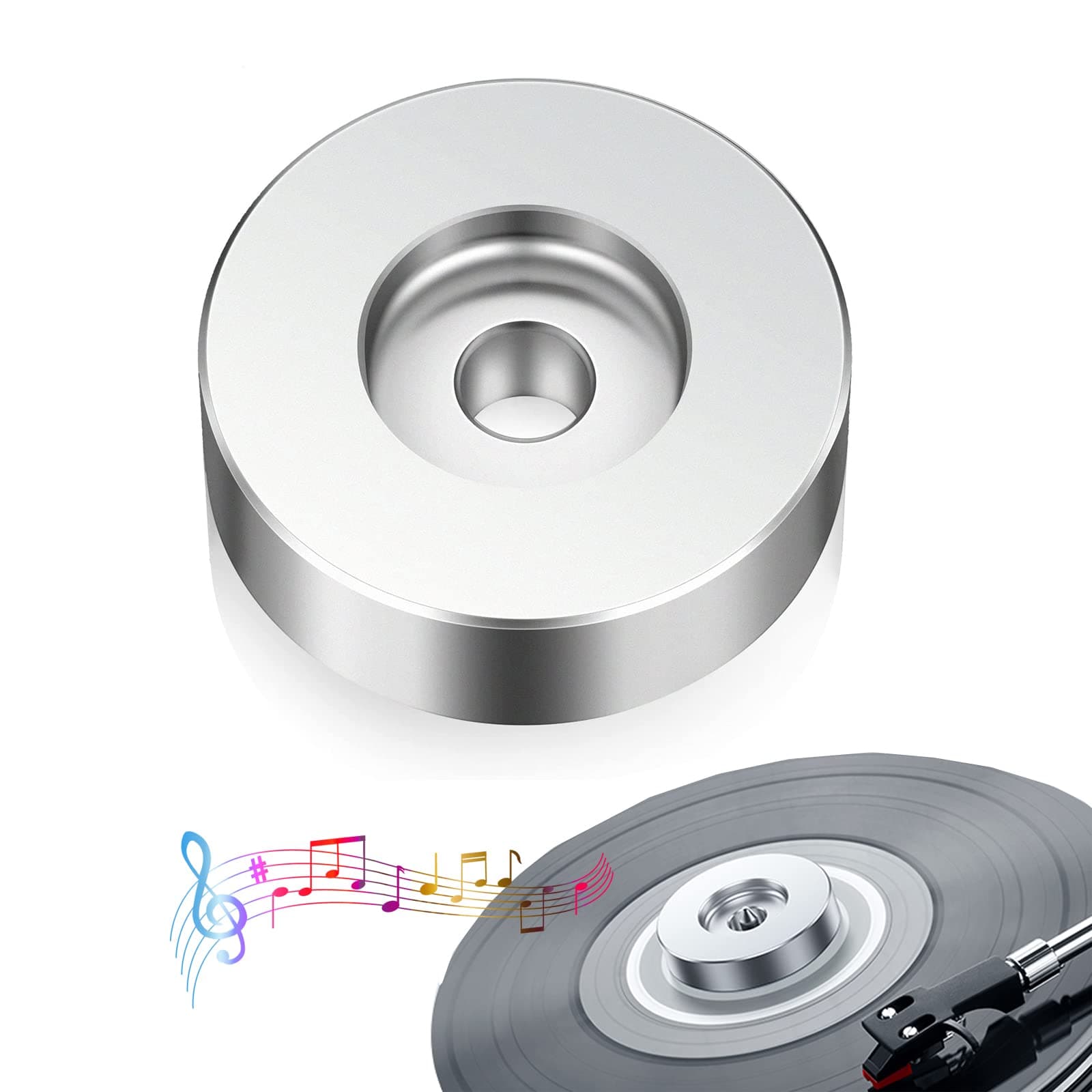 45 Rpm Adapter, Fit 7 Inch Vinyl Record Players Technics Turntables Solid Aluminum Dome, Silver