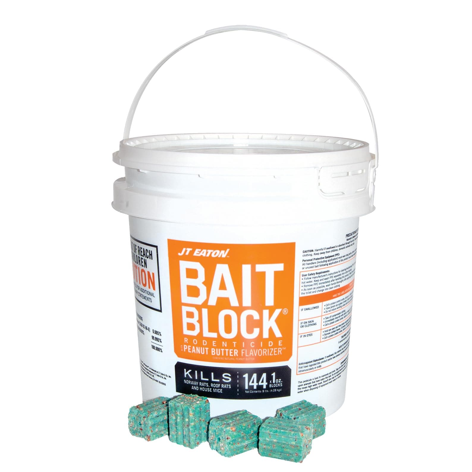 Bait Block Peanut Butter Flavor Rodenticide – 9 lb. Pail – Effective Rodent Control Bait Blocks – Long-Lasting and Easy to Use