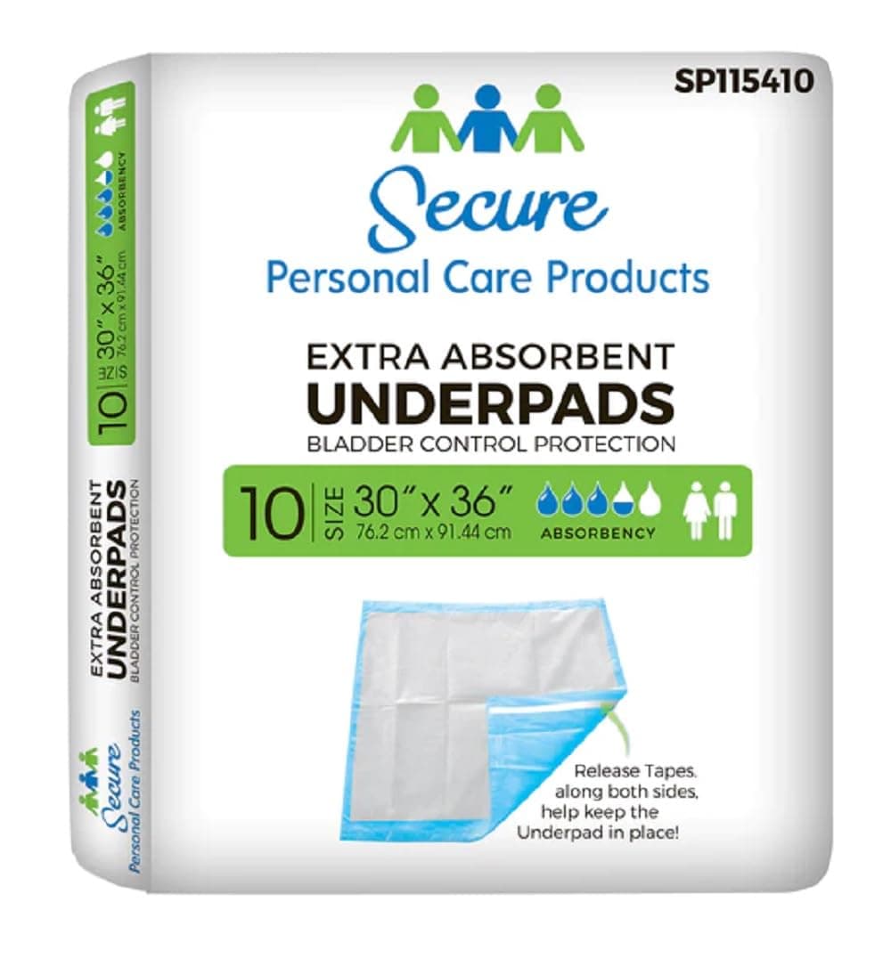 Secure Personal Care Disposable Underpad 30 X 36 Inch Heavy Absorbency Case of 100