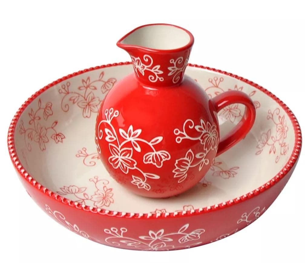 Temp-tations 18 oz Pitcher and 10"" Bowl Set (Floral Lace Red), Various