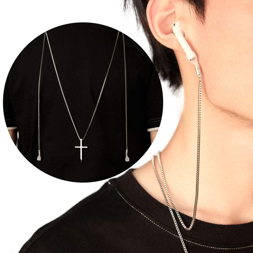 Cross Necklace Box Chain Wireless Earphone Holder for AirPods Strap Compatible with Airpods 1 & 2 pro (Cross Necklace Box Chain)