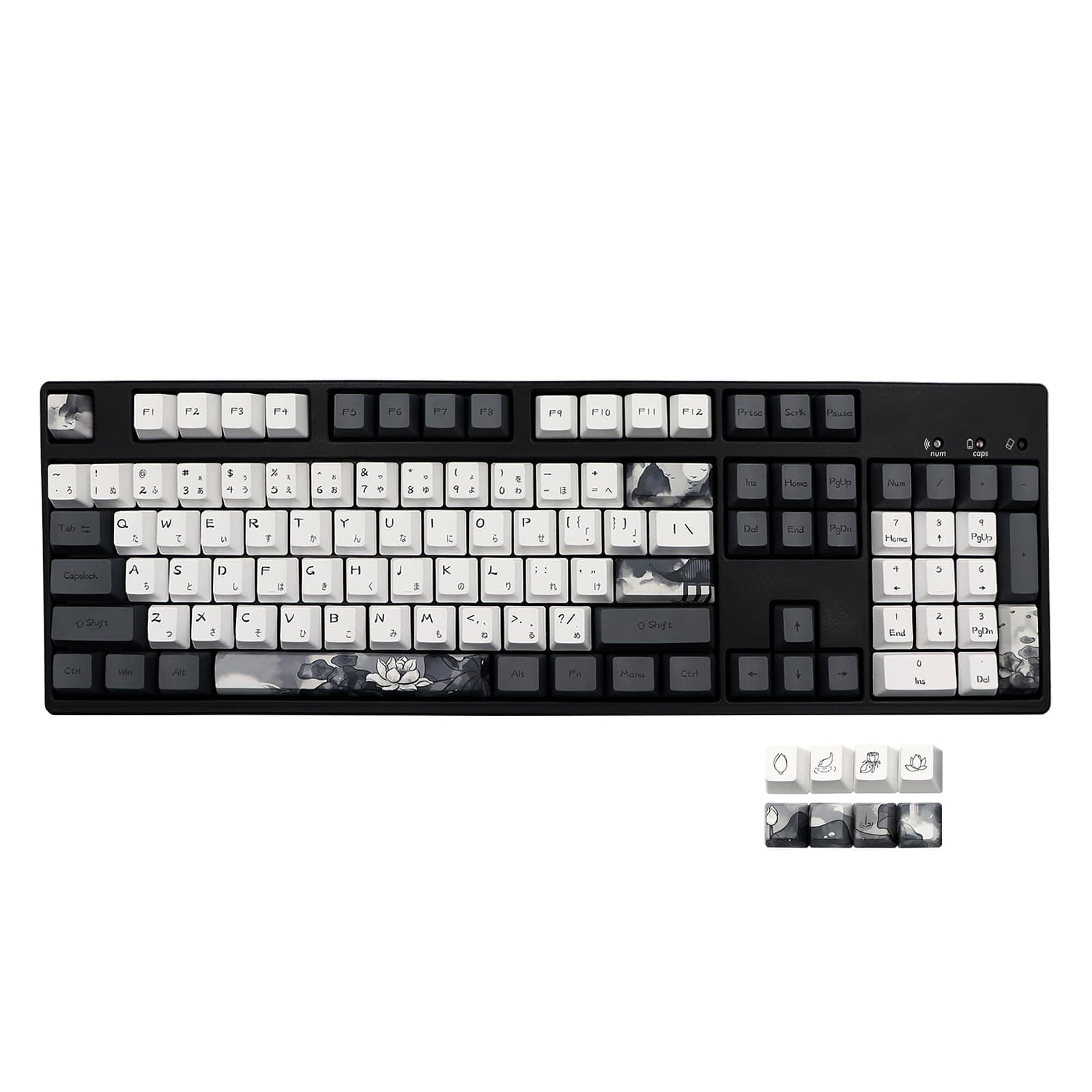 JSJTInk Lotus Keycaps OEM Profile Japanese Keycaps 140 Keys PBT Dye Sublimation Custom Keycap Suitable for GK61/64/68/84/87/96/98 Cherry MX Switches ANSI/ISO Layout Mechanical Keyboards