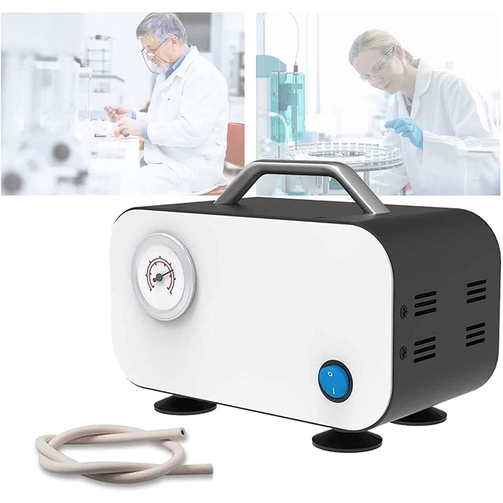 Lab Oiless Diaphragm Vacuum Pump, 15L/min Fast Pumping, Small Portable Vacuum Pump, 30W Negative Pressure Vacuum Pump, Membrane Pump with Rubber Tube, Oil-Free Motor, for Industrial, Lab