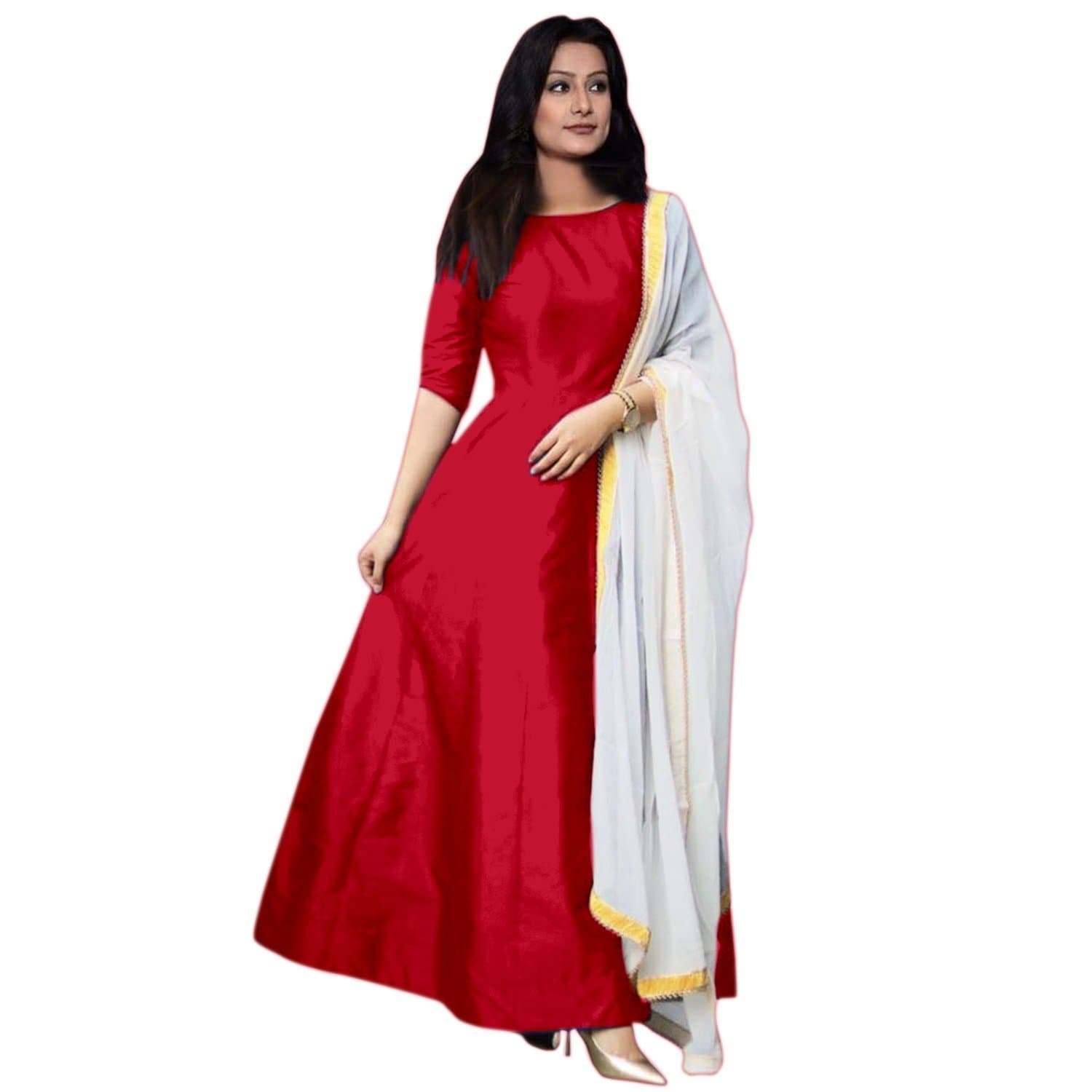 Alakha Enterprise Silk Gown (Red Gown_Red_Free Size)