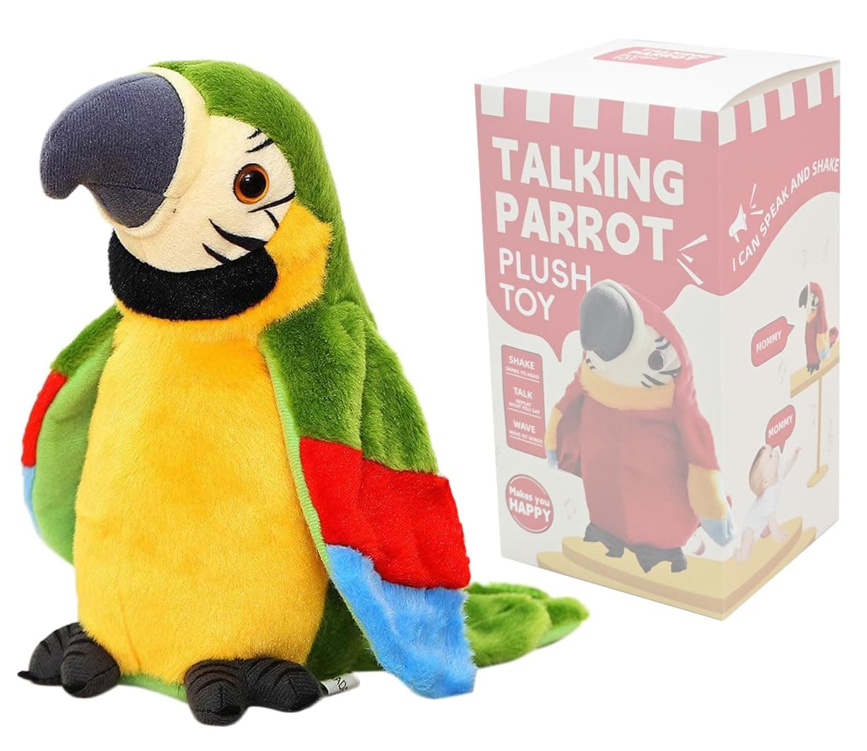 Cutiest Talking Parrot Toy Mimicry Pet Speaking Plush Toy Repeat What You Say Waving Wings Electronic Record Bird Toy Stuffed Animal Interactive Sensory Educational Toy Birthday Xmas Gift