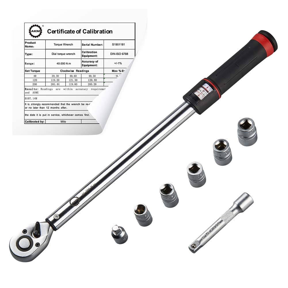 AKM 1/2-inch Drive Dual-Direction Click Torque Wrench Set High Precision 72 Tooth Wrench with Buckle (30-150ft.-lb / 40-200Nm)
