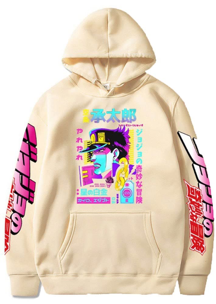 WanXiaoFengKujo Jotaro Print Hoodies Unisex Kujo Cosplay Costume JoJo Long Sleeve Drawstring Sweatshirt