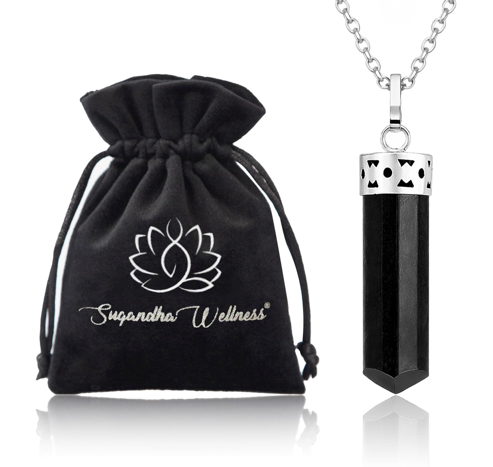 Sugandha Wellness Black Tourmaline Necklace - Natural Healing Crystal Pendant for Powerful Protection from Negative Energy. Stress Relief. Raw Stone Jewelry for Men & Women