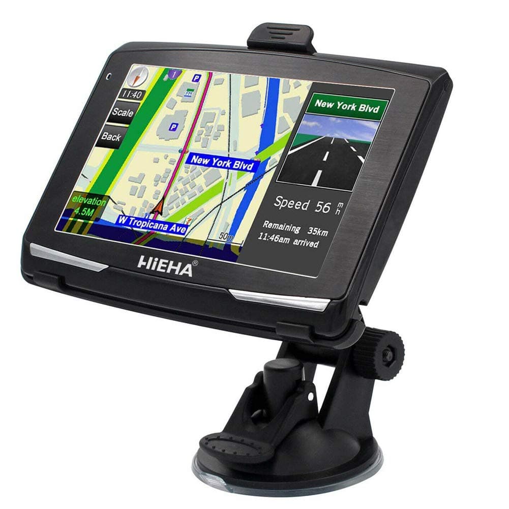 Hieha Sat Nav GPS Navigation System, 5 inch 8GB 256MB Car Truck Lorry Satellite Navigator, with Post Code Search Speed Camera Alerts, latest UK and EU Maps Free Lifetime Updates