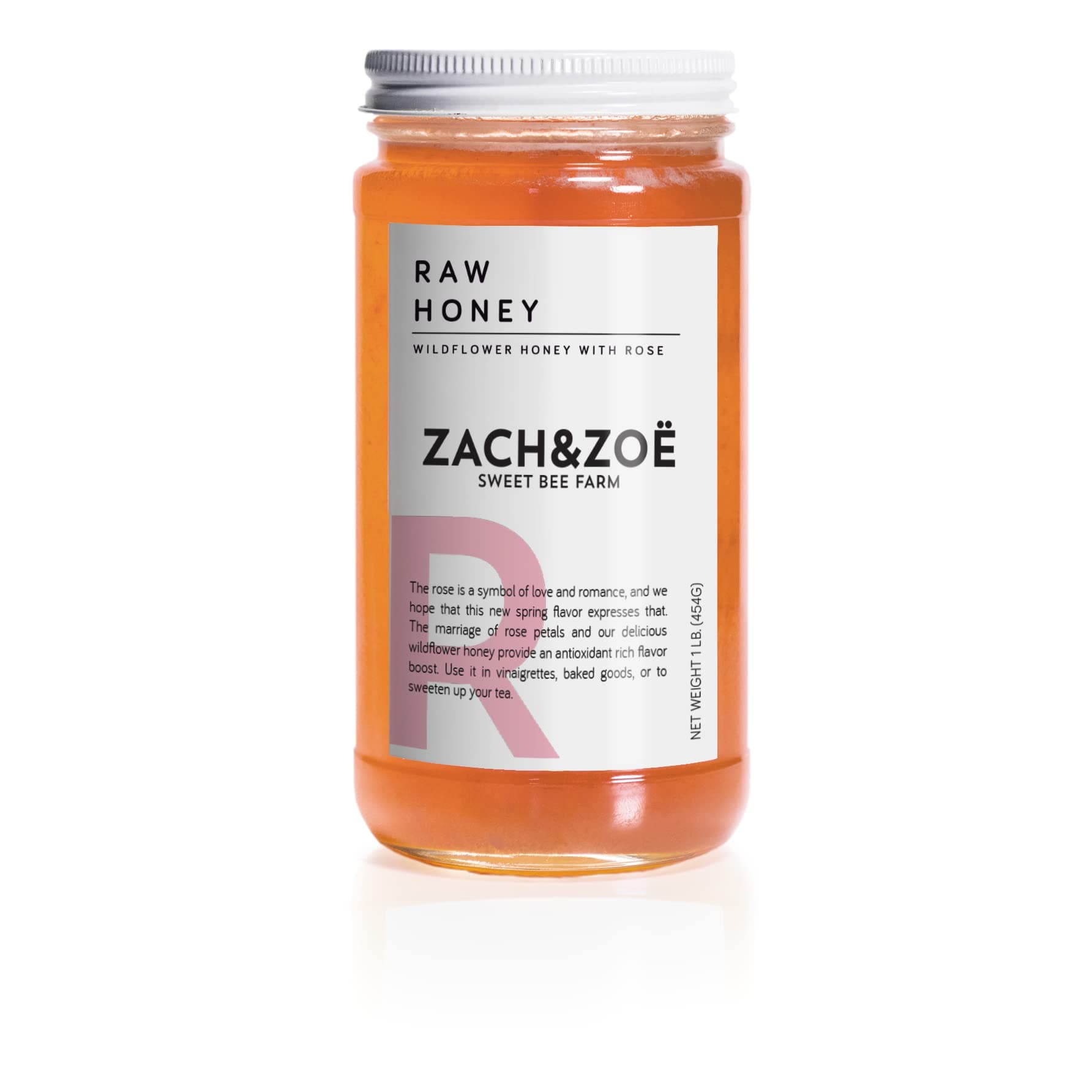 Unfiltered Raw Honey by Zach & Zoe Sweet Bee Farm – (1) 16 Ounce Jar of Wildflower Honey with Rose - Pure Farm Raised Honey with Powerful Anti-oxidants, Amino Acids, Enzymes, and Vitamins!