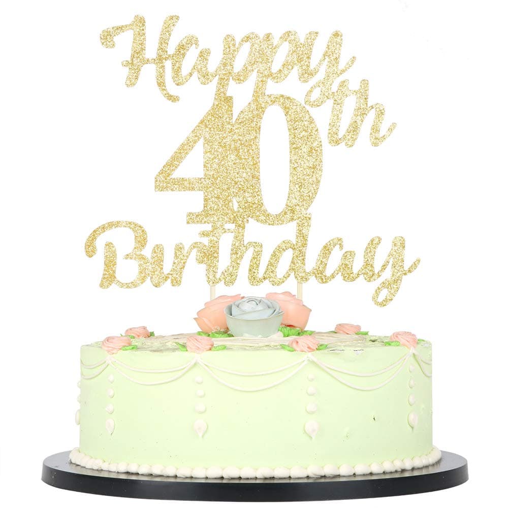 LVEUD 40th Birthday Cake Topper for Happy Birthday, 40 Golden Flash 40th Cake Topper,Happy Birthday Cake Topper Cake Ornament (40th)