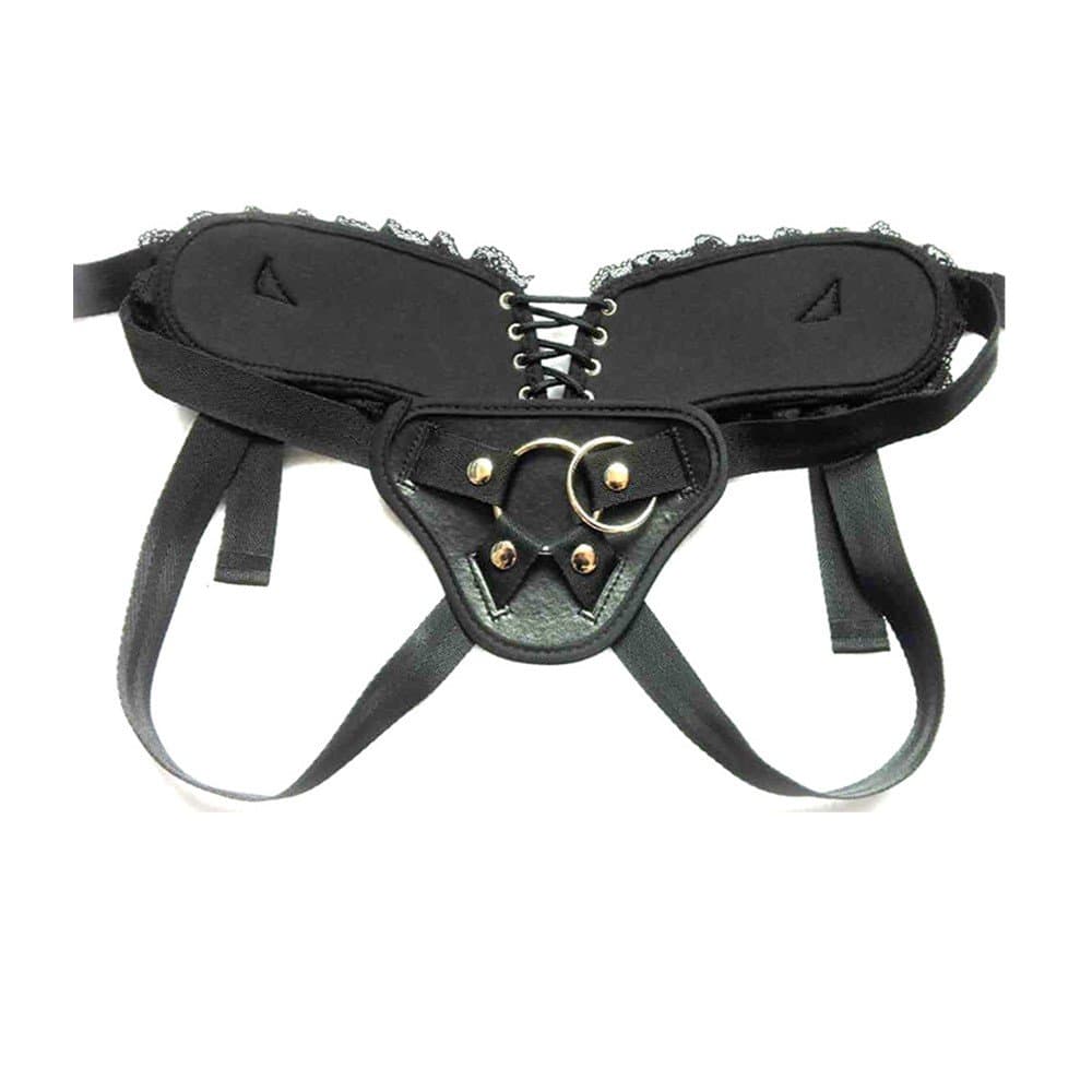 Soft Faux Leather Underwear with Adjustable Belt & Double O Rings for Women (black2)