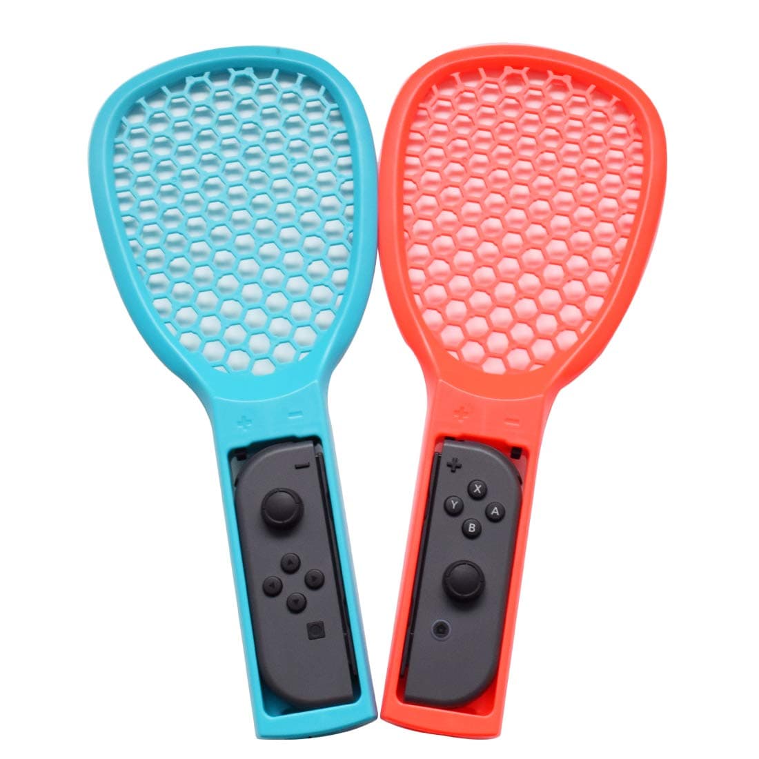 Tennis Racket for Nintendo Switch Joy Con Controller Enhance Grips with Hand Straps for Tennis Aces and Tennis World Tour Games Jazane Tennis Racquet for Games (Pack 2, Blue and Red)