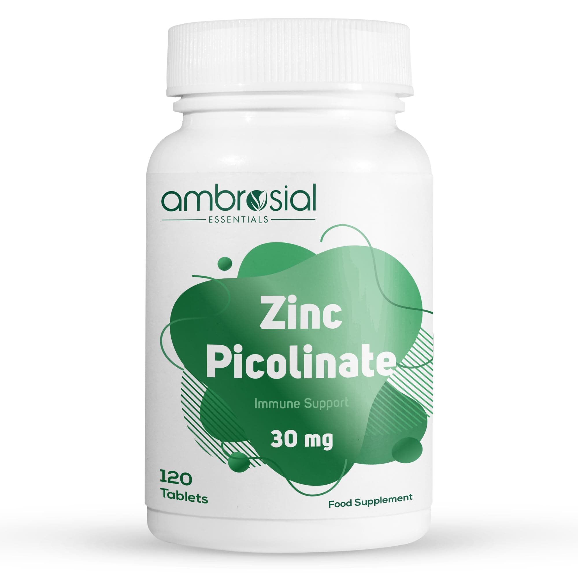 - Ambrosial Zinc Picolinate 30mg, High Strength Zinc Supplements, Best Tablet for Immune Support, Bones, Hair, Skin, Nails, Supplement for Men & Women, Pack of 1-120 Tablets.