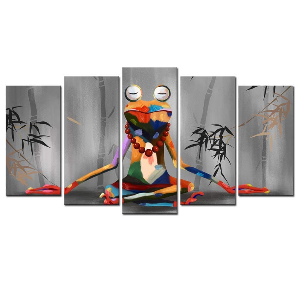 MBODY sechars - Canvas Print Wall Art Modern Frog Buddha Meditation Painting Picture Funny Animal Art Prints Contemporary Home Decoration Stretched Gallery Canvas Wrap Frog Art Ready to Hang