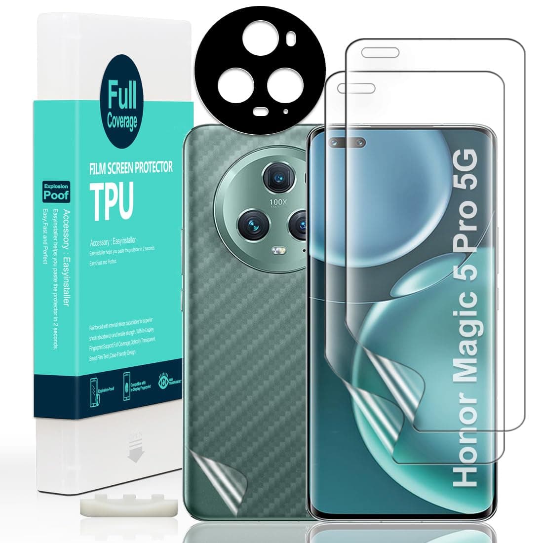 Ibywind Screen Protector For Honor Magic 5 Pro 5G(6.81 Inches),with 2Pcs Flexible TPU Film,1Pc Camera Lens Protector,1Pc Backing Carbon Fiber Film[Fingerprint Reader,Easy to install,Bubble Free]