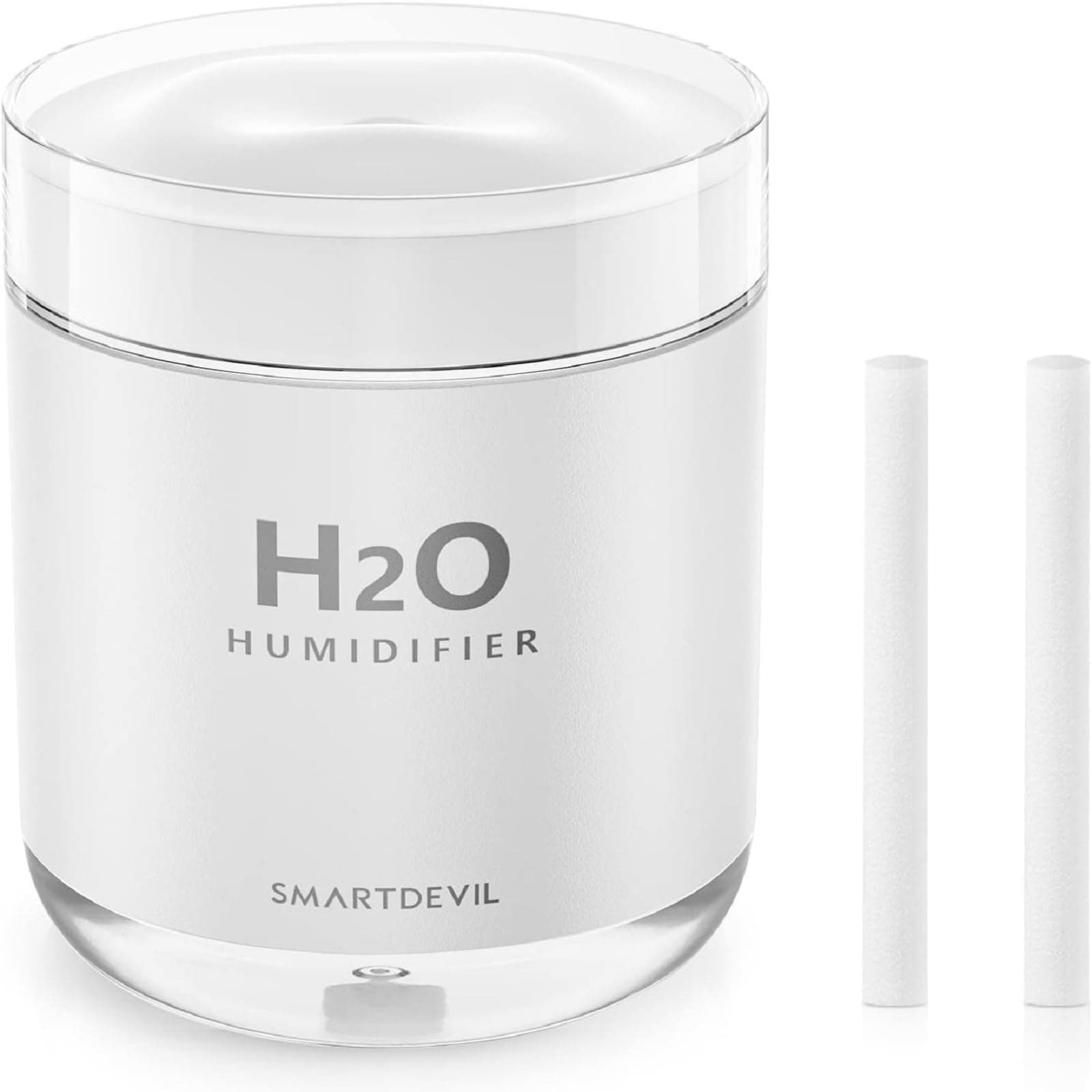 SMARTDEVILSmall Humidifier, 500ml Portable Mini Humidifier, USB Personal Desk Humidifier for Bedroom, Plants, Office, Travel with Night Light, Auto Shut-Off, Super Quiet, White