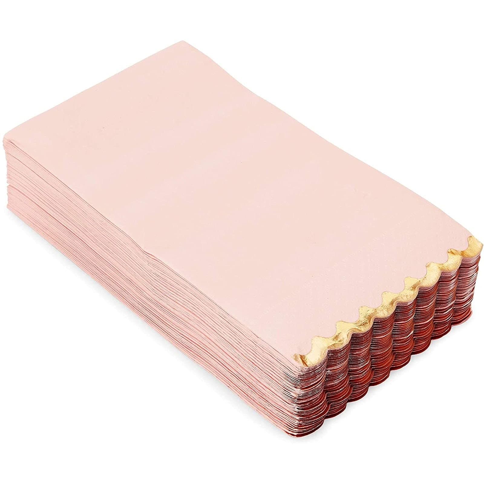 3-Ply Paper Dinner Napkins - Pink Napkins with Scalloped Gold Foil Edges - Disposable Absorbent for Weddings & Parties - 3 Ply, Pink - 50 Pack - 4 x 8 in