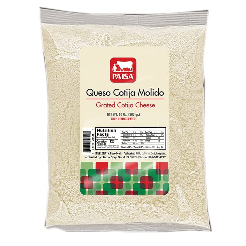 Queso Cotija Molido - Paisa Grated Cotija Cheese 10- ounce pouch (pack of 4)
