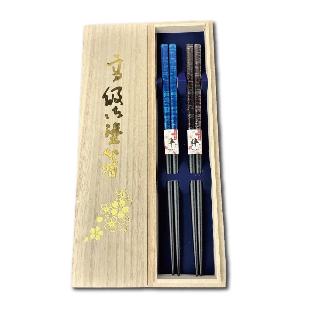 Premium Japanese Chopsticks Reusable 2prs Set [ Made in Japan ] Traditional Lacquer Art Wooden Chopsticks B (Splashed Pattern BL/BR(2KR019))
