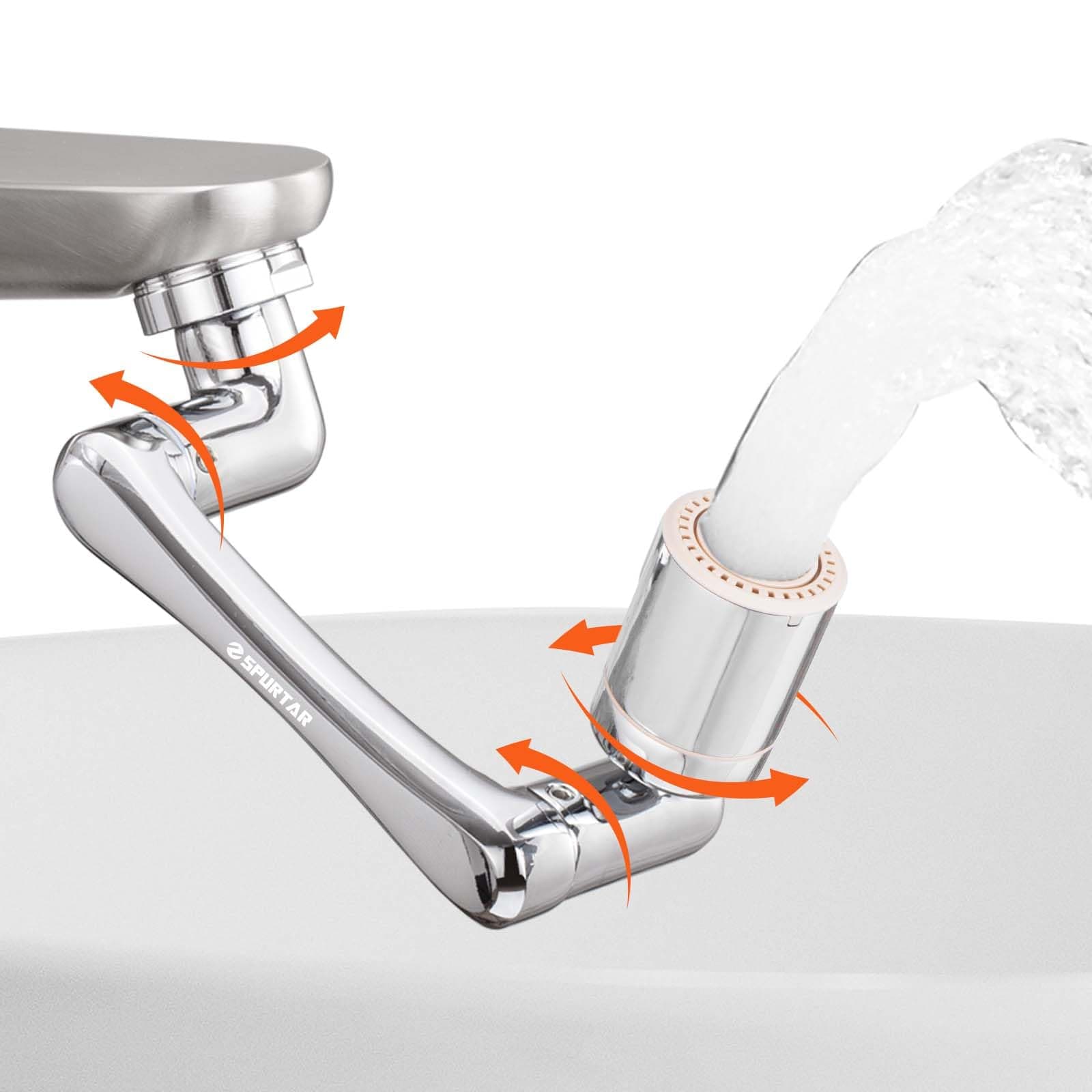 Spurtar 1440° Sink Faucet Aerator Extension Swivel Faucet Extender for Toddlers, 2 Sprayer Modes Rotatable Bathroom Kitchen Head Replacement Tap Attachment with Filter for G 1/2", 55/64",15/16"