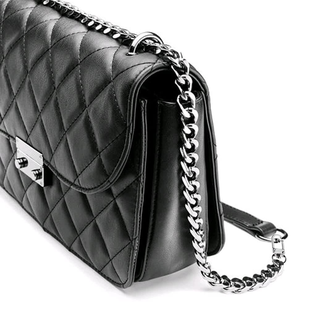 Handbag Straps 120cm Silver Handbag Chain Replacement with Metal Buckles, Silver Bag Strap Shoulder Bag Strap for DIY Purse Clutch Crossbody Wallet