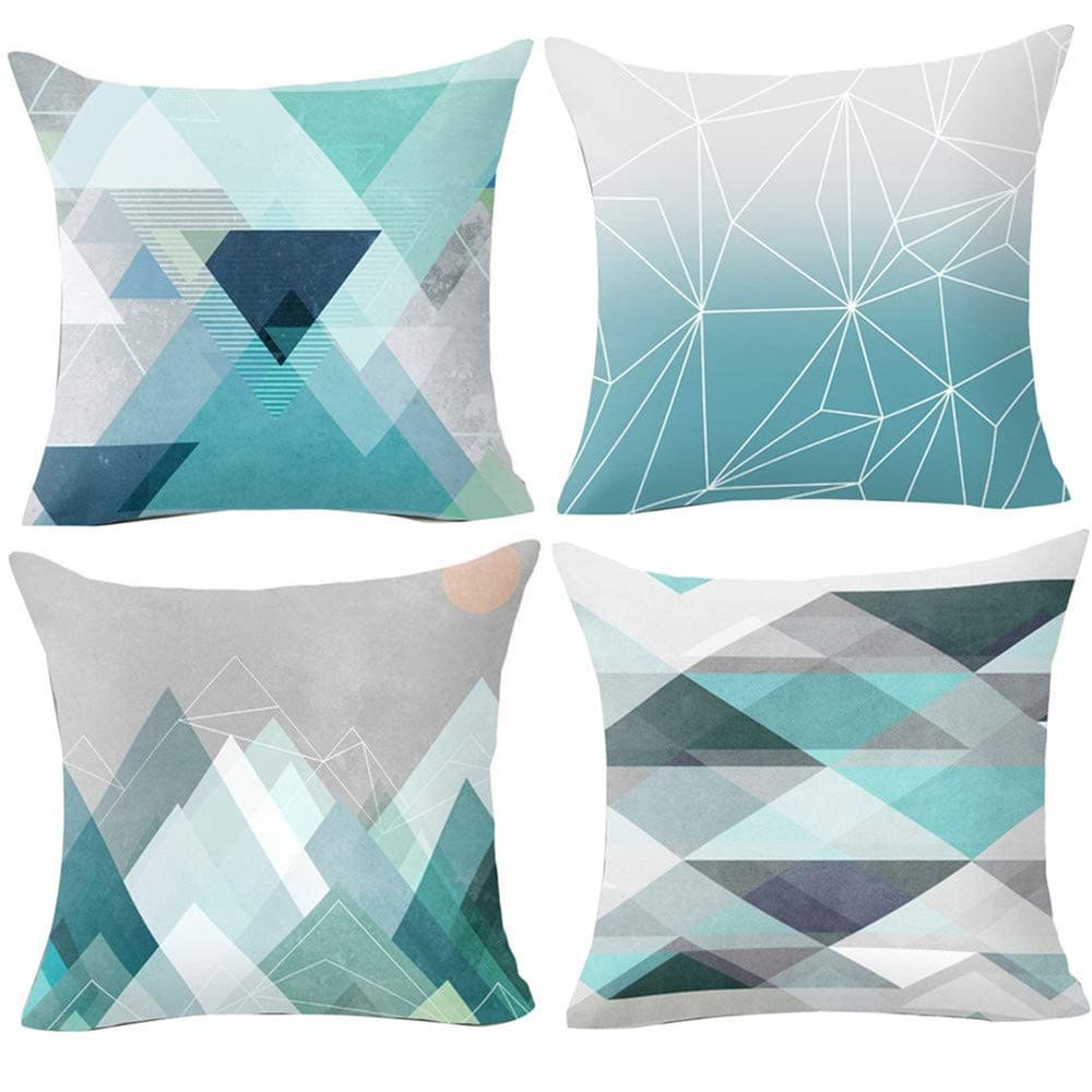 Hangood Geometric Cushion Covers 16x16 Soft Plush Throw Pillow Covers 40cm x 40cm Set of 4pcs Teal