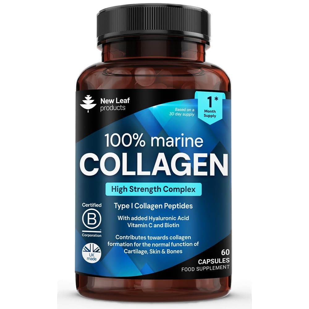 Pure Marine Collagen 100% Marine Collagen Type 1 1300mg - Hydrolysed Collagen Peptides Enhanced with Hyaluronic Acid & Vitamin C, High Strength Collagen Supplements for Women and Men, 60 Tablets