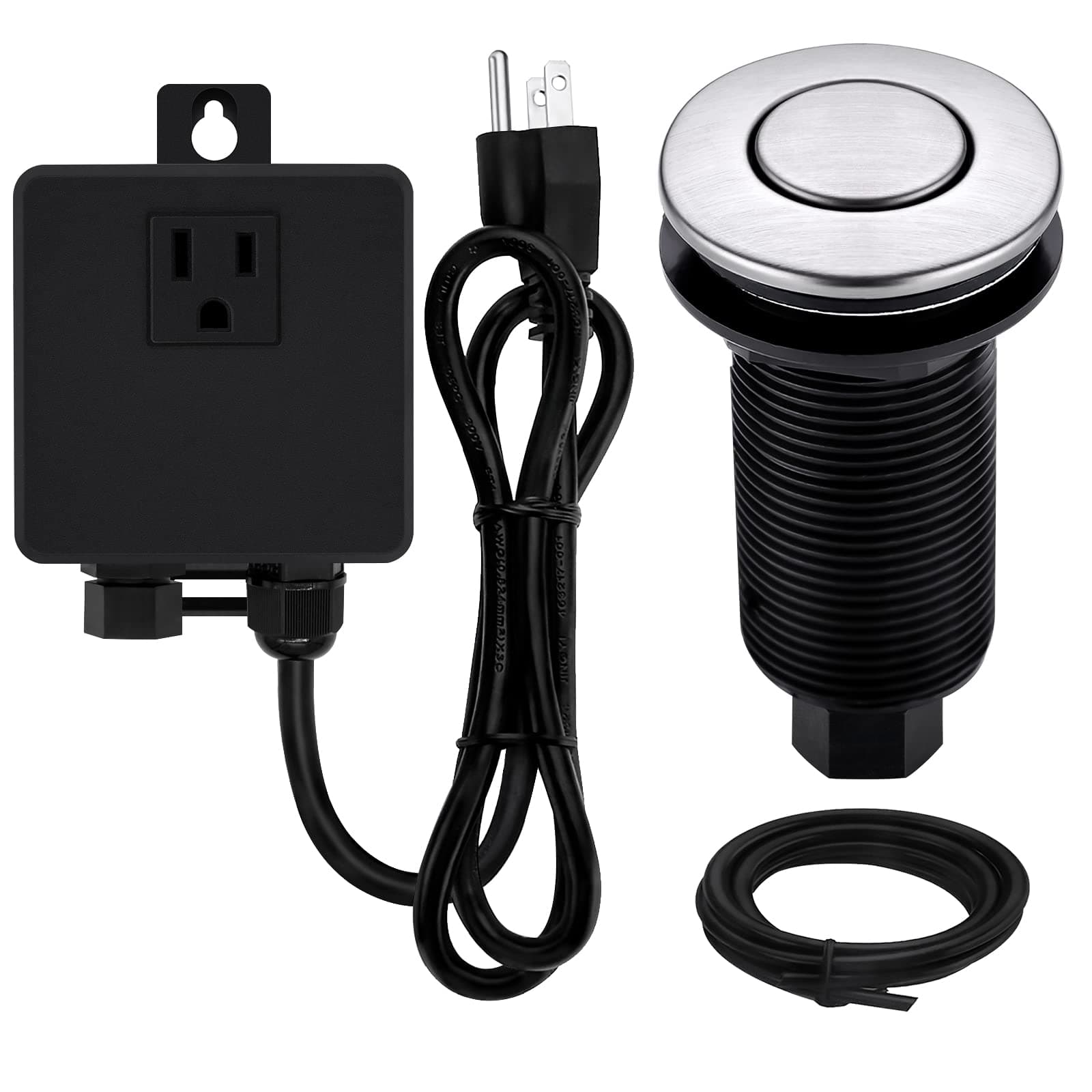 ゴミ処理器 シンクトップ エアスイッチキット 長いボタン付き 真鍮製のカバー つや消しニッケル