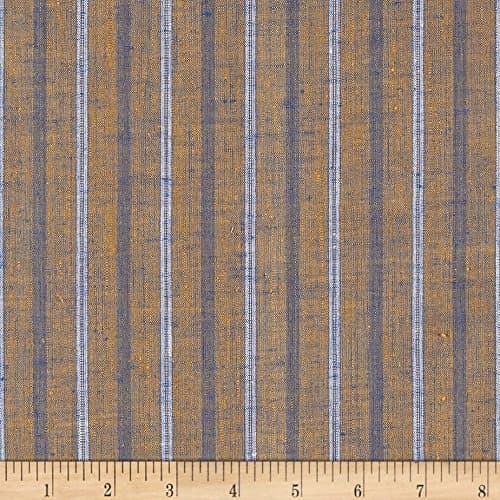 Quality Linen 100% European Linen Striped Shirting Rustic Fabric, Blue