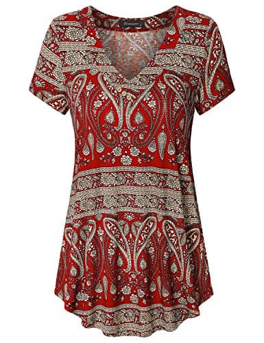 VinmattoWomen's Summer Short Sleeve V Neck Flowy Plus Size Tunic Top