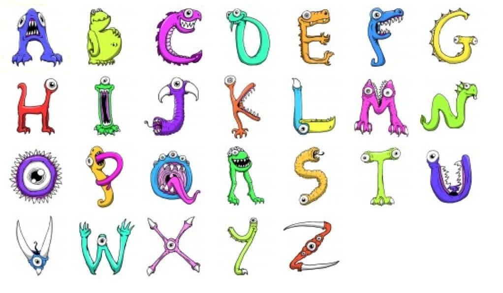 Monster Wall Decal Alphabet A to Z (6 inch)