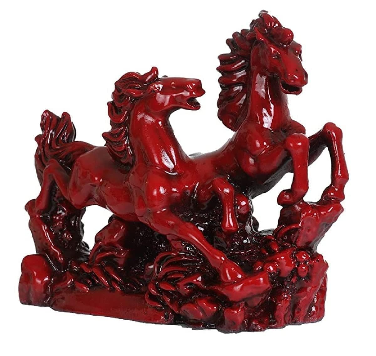 Vastu Red Horses Statue | Two Running Horses for Victory, Business Growth & Positive Energy | Feng Shui and Vastu Decor | Good Luck Sculpture for Home & Office