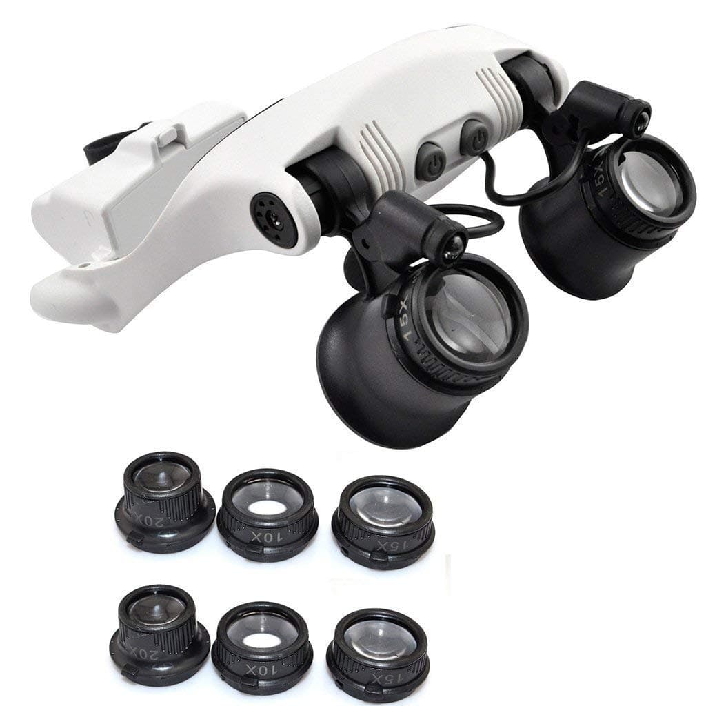 SHUANGYOU 10 X 15X 20 X 25X Magnifications Double Eye Head Wearing Magnifying Glasses with 2 LED Light