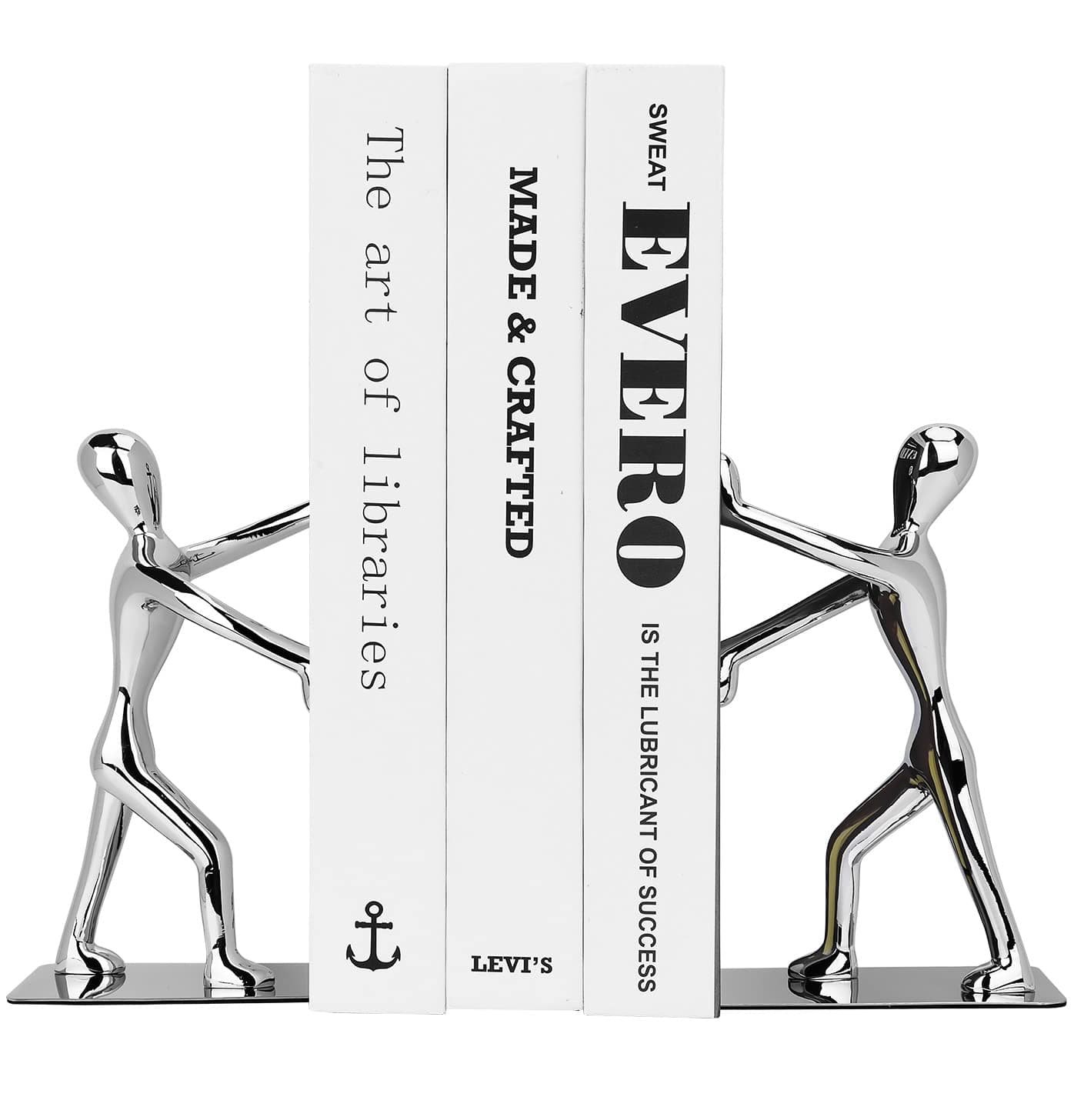Heavy Duty Stainless Steel Kung Fu Man Bookends Nonskid Humanoid Bookends for Home Office Llibrary School Decorative bookends (Kung Fu Man silver)